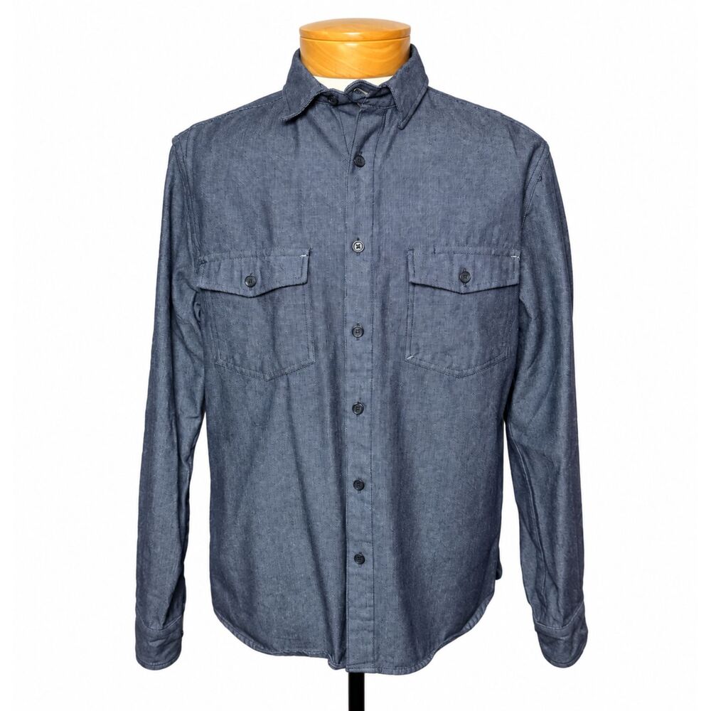 Goodfellow & Co Utility Button Shirt Blue Chambray 100% Cotton Mens Medium